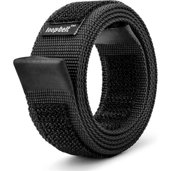 Black Web Belt No Buckle Adjustable Hook Loop Rubber Tip Nickel Free Strap - Picture 1 of 5